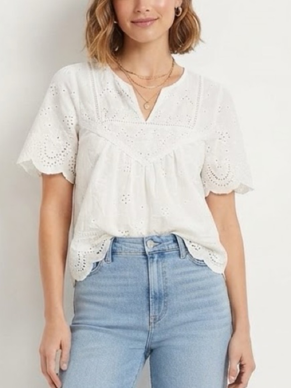 Knox Rose White Eyelet Embroidered Bohemian Blouse White Small